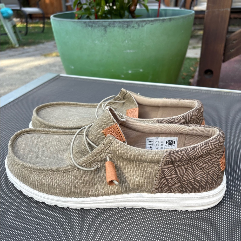 Hey Dude Olive and Brown Slip-On Shoes